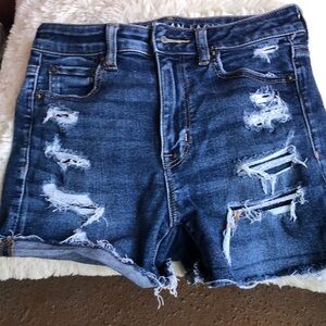 Blue Jean Shorts with Distressed Design